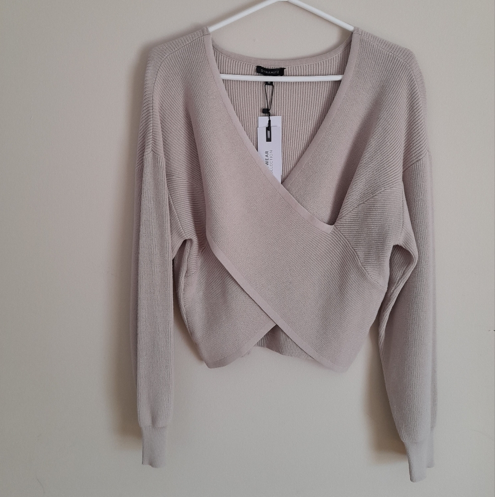 Women's Wrap Front Cream Sweater